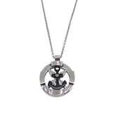 Stainless Steel Nautical Compass and Black Anchor W/ Simulated Diamond in Center on 20 Chain